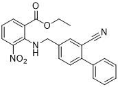 Pó cristalino amarelo do etilo 2 (((2-Cyano- [1,1' - Biphenyl] - 4-Yl)) amino) - 3-Nitrobenzoate CAS 136285-67-1 metílico